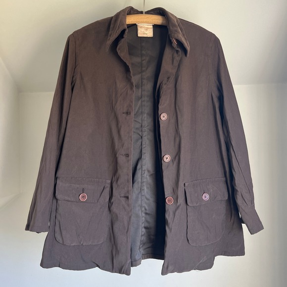 Vintage 90s Max Studio‎ Brown Button Down Jacket Dagger Collar Chic 70s Blazer - Picture 5 of 8